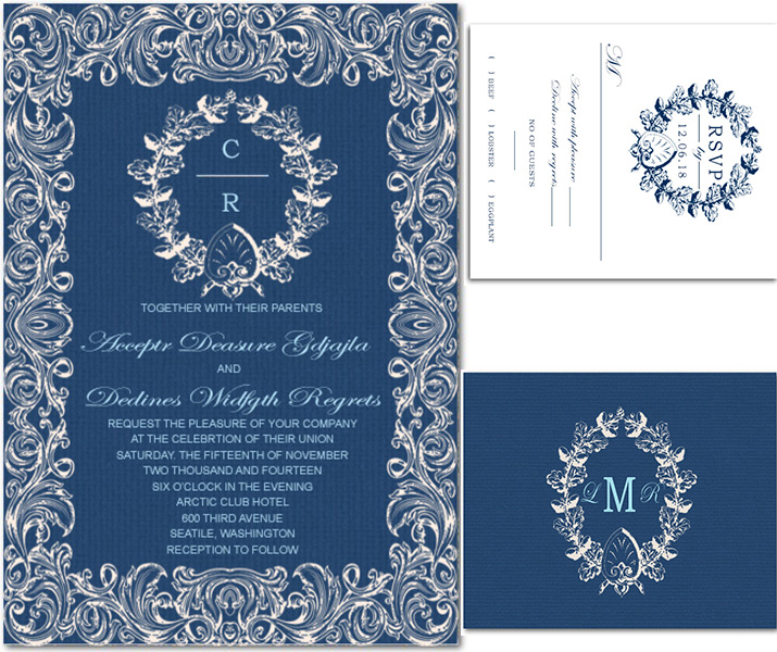 navy blue flower circle wedding invitation kit