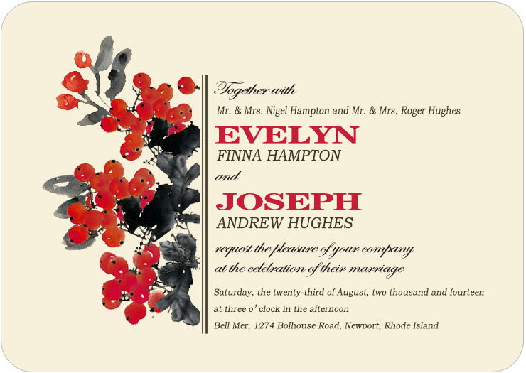 Black And Red Berries Ink Draw Wedding Invites Card HPI085