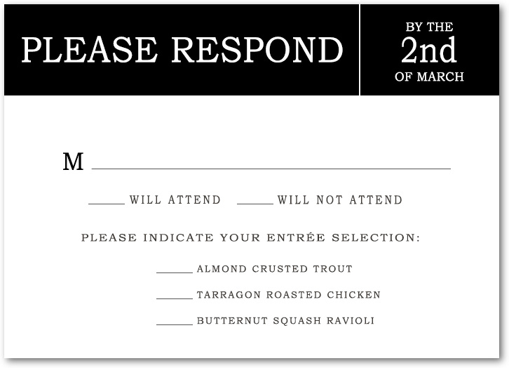 Gorgeous Black Text Act RSVP Cards HPR056