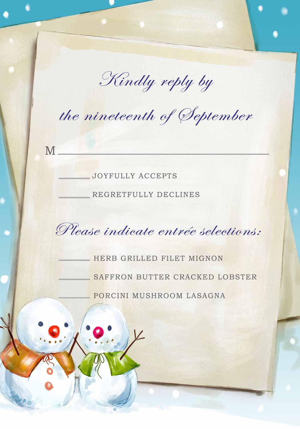 Cute Snowman Response Cards for Winter Wedding HPR283