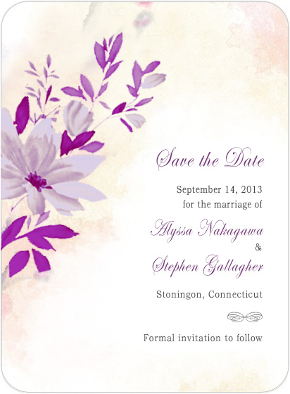 Purple Flower And Leaves Save The Date Card HPS011