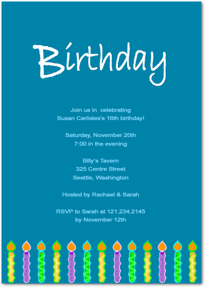 Colorful Birthday Candles Birthday Party Invitation Card HPBP108