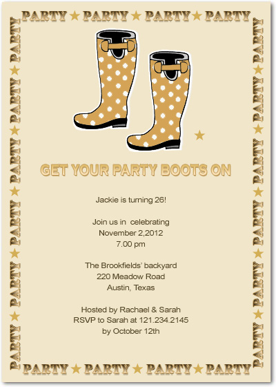 Cute Boots Birthday Party Invitation Cards HPBP111