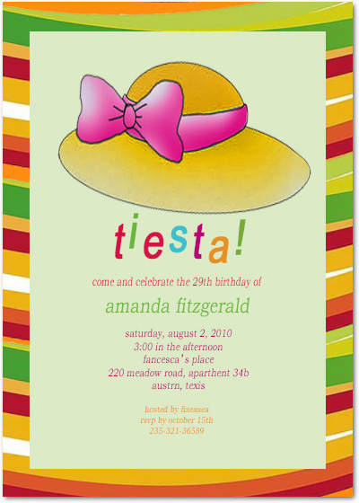 Fiesta Lady Cap Birthday Party Invitation Cards HPBP174