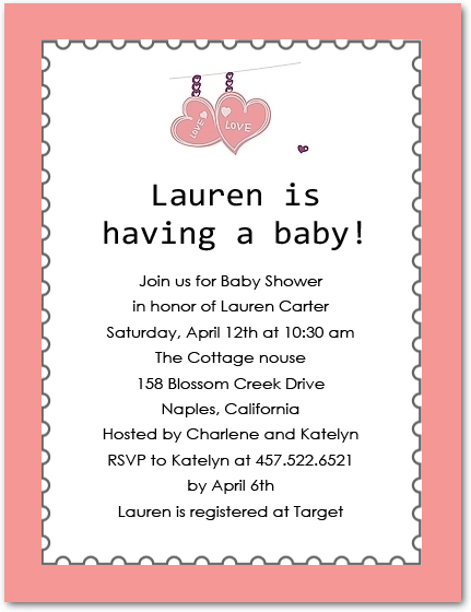 Love Heart Baby Shower Invitations HPBS225
