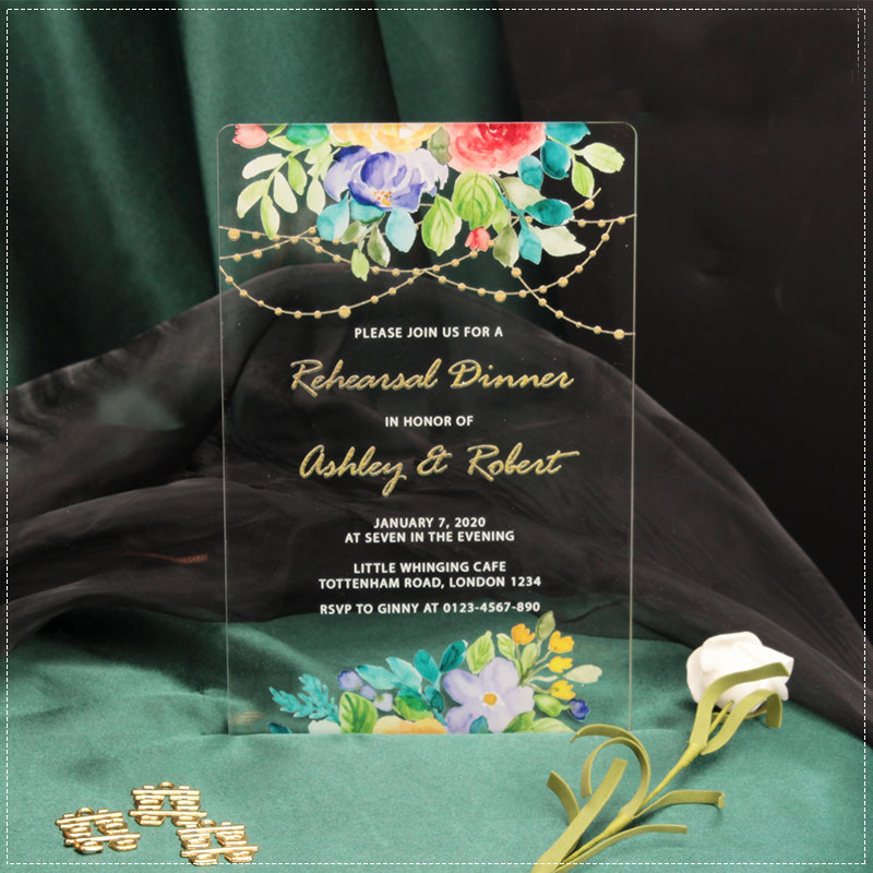 Floral Rural Transparent Acrylic Wedding Invitations HPI300